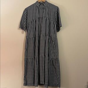 Navy and White Striped Tiered Dress